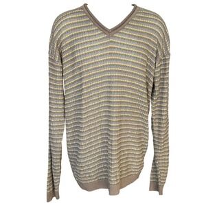 Vintage Northern Isles Grandpa Sweater Sz L Striped Beige Dadcore Normcore Cabin